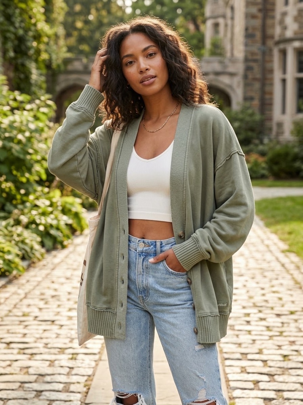 Aerie Sage Green Oversized Cardigan Size Large